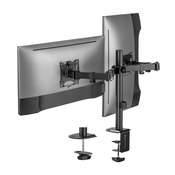 AISENS DT32TSR-149 Soporte de Mesa para 2 Monitores Eco Giratorio Inclinable 9kg/Brazo | 17"-32" | Nuevo