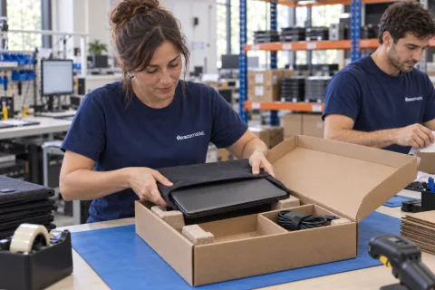 Embalaje de un portátil y su cargador para el envío